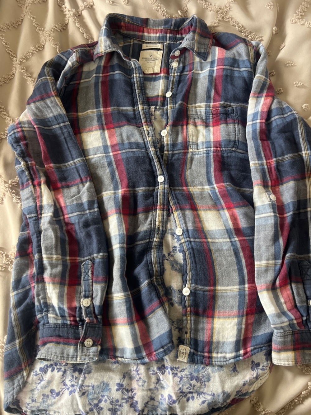 Plaid Button-Front Women's Top - Navy, Red & Cream